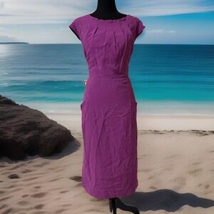 VTG Sharon Young‎ Hot Pink/ Fuchsia Cocktail Party Pockets Pleated Midi Dress-14